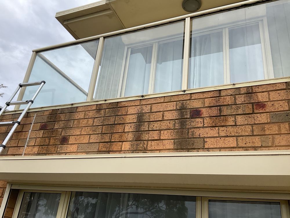 Water staining down brickwork below a flashing, Sunshine North, Werribee